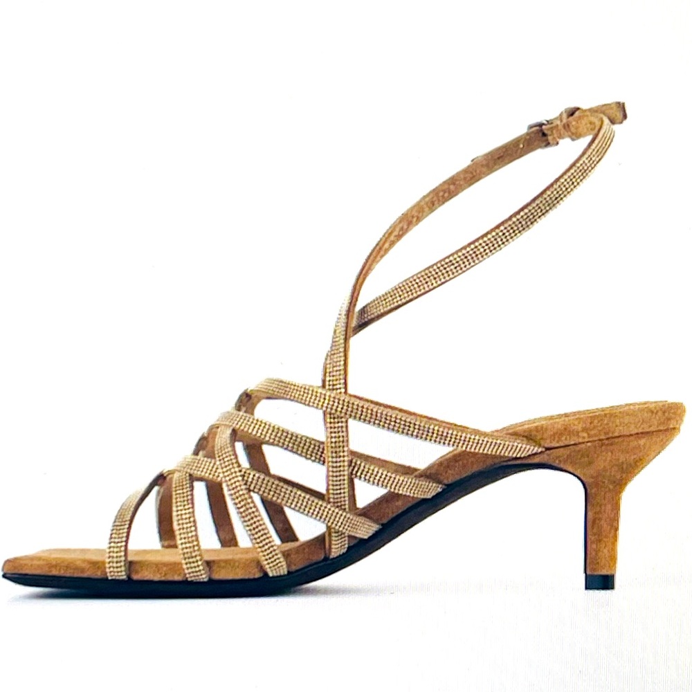 BRUNELLO CUCINELLI Monili Cage Slingback Sandal SUEDE Shoe 38 US 8 Gold NEW Box! - Picture 3 of 15
